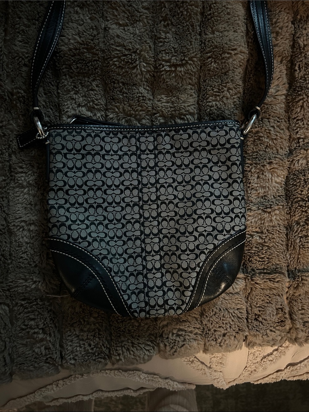 Coach Black and Gray Signature Jacquard Crossbody